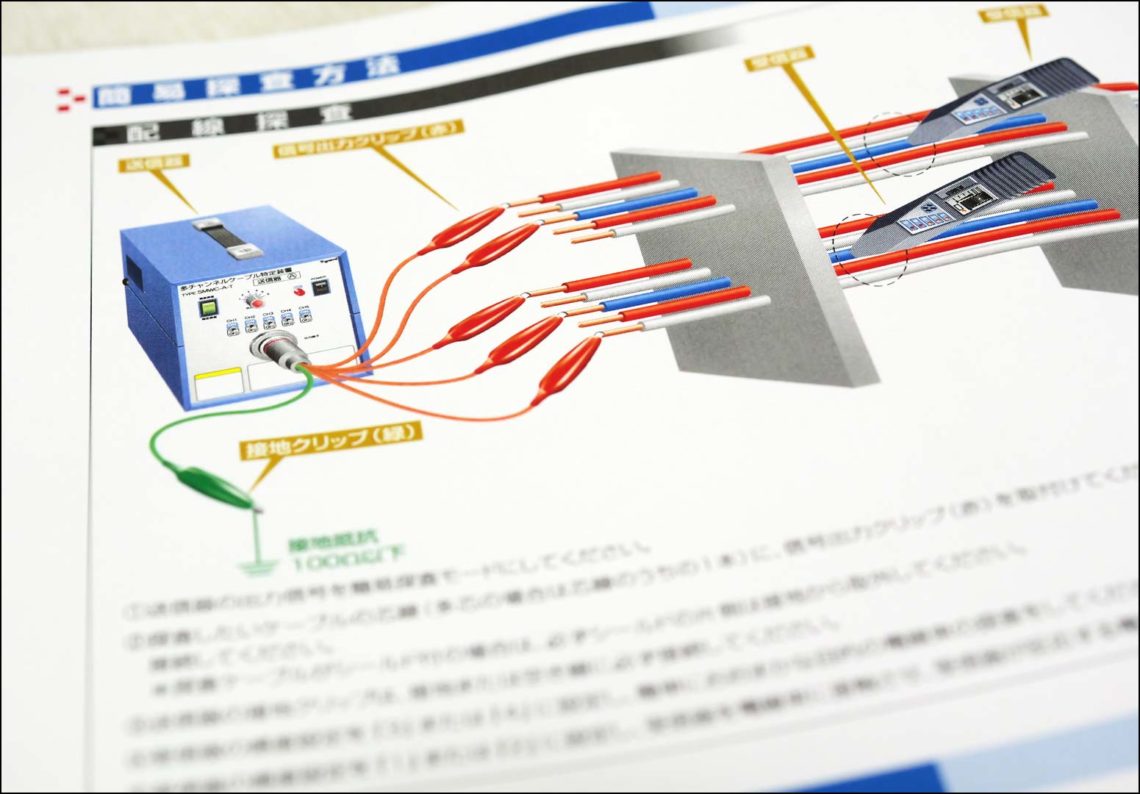 戸上電機製作所・多チャンネルケーブル特定装置のパンフレット中面拡大図